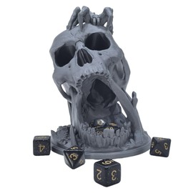 XJPONGC Skull Dice Tower Dungeons and Dragons RPG abletop Roleplaying Game Jail D&D (7PCS D20 Dice Set Included) Silver