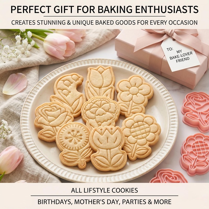 8 Pcs Flower Cookie Cutter Set, 3D Spring Floral Cookie