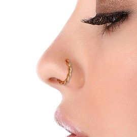 HengSun New Twisted Rope Nose ring14k Rose Gold Nose Hoops Twisted Open Nose Rings (Rose Gold)
