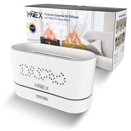 HZEX Pods Colorful Flame Aromatherapy Diffuser, 200ml Essential Oils Mist Humidifier Noiseless Diffuser, 7 LED Color Changing Remote Control (White)
