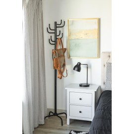 Black Coat Rack Powder Coated - Freestanding Hat and Coat Stand with 8 Hooks, Sturdy Metal Construction, Space-Saving Design (19.68" x 19.68" x 72.44") for Home & Office Organization