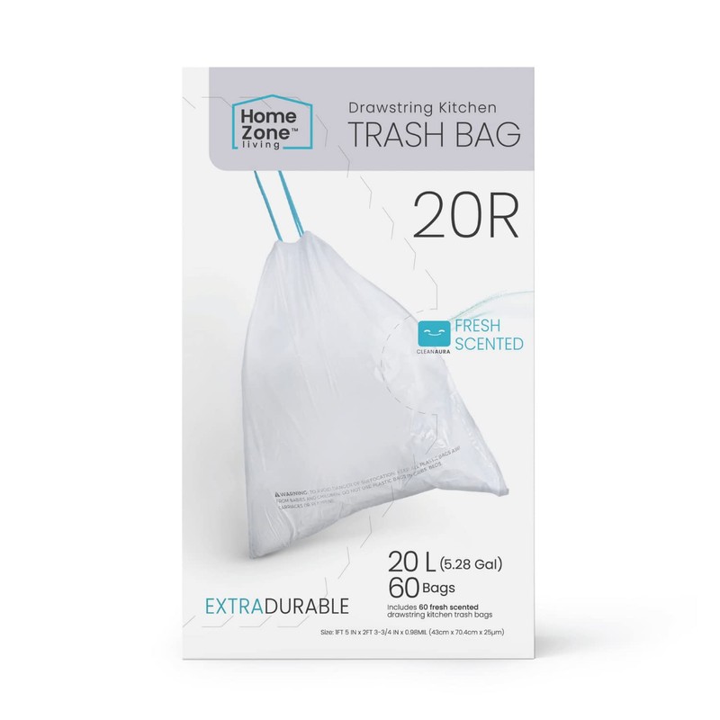Home Zone Living 5.3 Gallon Kitchen Trash Bags with Drawstring