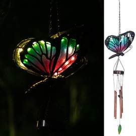 Adeco Wind Chimes,Solar Windchimes Butterfly Wind Chimes Outdoor Garden Decor for Patio, Porch, Garden, and Backyard,Memorial Wind Chimes,Birthday Gifts for Mom