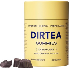 DIRTEA Cordyceps Mushroom Gummies - Vegan, Natural & Sugar Free with Vitamin C, B3 & B5 - Energy & Performance Supplement - 1 Month's Supply - 3,000mg per Serving - 60 Gummies - Mixed Berries Flavour