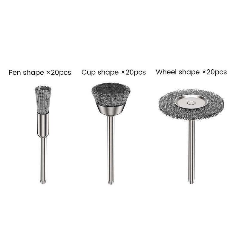 60pcs Stainless Steel Wire Brushes Wheel Cup Pen Cleaning Brush