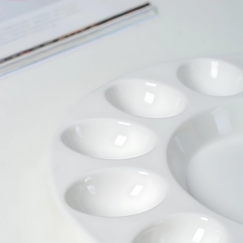 echomerx 10" White Ceramic Deviled Egg Serving Platters - 2