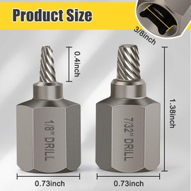 Topec Double Head Screw Extractor Set, Newest Version 3/8” Drive 2-in-1 Functional Easy Out Bolt Extractor, 2PC,1/8 & 7/32