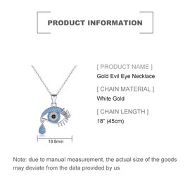 PAENENPH Solid 14K Gold Over 925 Silver Moissanite Evil Eye Pendant Necklace for Women,Dainty Blue Evil Eye Tear Drop Choker Necklace,Fashion Christmas Jewelry Gift for Her (White Gold, 14K Gold)