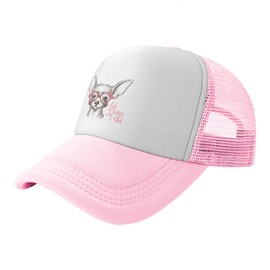VunKo Mesh Dad Hat Adjustable Washed Kawaii Chihuahua Cartoon Dog Pink Baseball Dad Cap Funny Distressed Ball Trucker Cap for Women Men Unisex