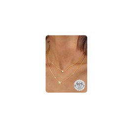 ORAZIO Sterling Silver Necklaces for Women Choker Necklaces Heart Zircon Butterfly Gold Necklace Chain Plated Layered Necklaces for Women Gold Necklaces Gold Jewellery