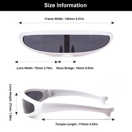 KFPH Futuristic Narrow Sunglasses Robot Space Rave Glasses Personality Cosplay Cyclops Cool Funny Sun Glasses, Black & White