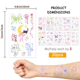 BSITSSS 20 Blätter Temporäre Tattoos Schmetterling Katze, Handgemalt Bunte Tattoos zum Aufkleben, Fake Tattoo Temporary Tattoo für Frauen Damen Mädchen Party Deko Geschenke