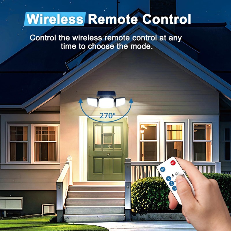 JEJOT Solar Security Light Outdoor Super Bright LED w/Remote Control,