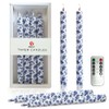10 Inch Flameless Taper Candles Blue Flower,LED Candlesticks Battery Operated