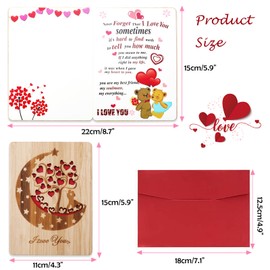 HOWAF Real Bamboo Wood I Love You Card, Wooden Greeting Cards Wooden Love Cards for Anniversary, Birthday, Weddings, Happy Valentines Day Card for Wife, Husband, Boyfriend, Girlfriend, Him, Or Her