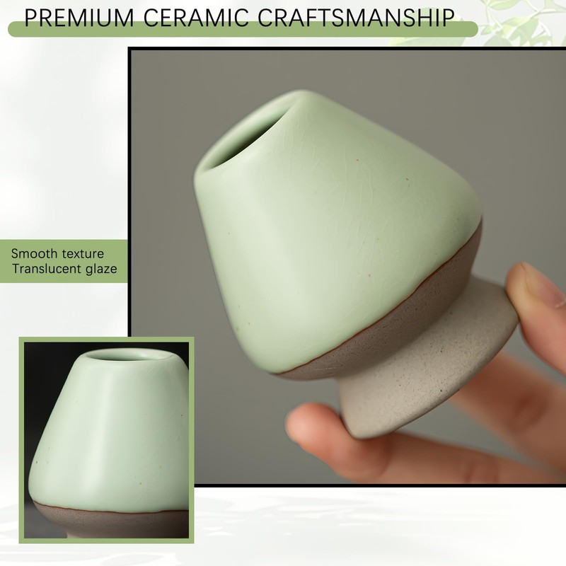 Ceramic Matcha Whisk Holder for Bamboo Chasen, Light Green Tea