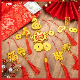 28 pcs Chinese New Year Snake Ornaments Decorations 2025 Red Hanging Knot Good Luck Charms Pendants Tassel Spring Festival Party Supplies for Fortune Wealth Health Success