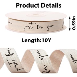 10 Yards Just for You Natural Cotton Ribbon for Crafting Sewing, 3/5 Inch Herringbone Twill Tape Ribbons for Gift Wrapping, Birthday Wedding Valentines Ribbons for Hair Bow Accessories