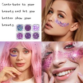 lentejuelas Gel Con Purpurina Corporal, Gel Corporal Con Para La Cara, Holográfico Brillante De Larga Duración, Lentejuelas Gruesas, Purpurina Para Ojos, Labios, Cabello, Uñas, Maquillaje Halloween (Purple, m)