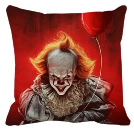 The Beach Stop Horror Movie Pennywise Scary Clown Scatter Cushion Cover | Unique Home Decor Inspo Gift Idea | 45x45cm 18x18” | Pennywise Red