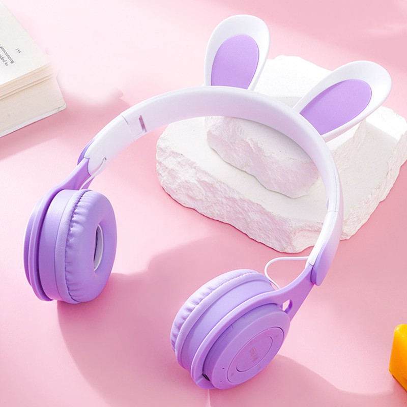 Rabbit Ear Headsets LED Light Headphones Cute Lightweight Adjustable Headband