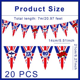 VE Day 80th Anniversary Flag 2025 VE Day 80th Anniversary Decorations Banner Bunting for Bar Club Garden School Street - 26.2ft