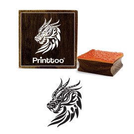 Printtoo Dragon Head Pattern Square Wooden Rubber Stamp Crafting Textile Stamps-2 x 2 Inches