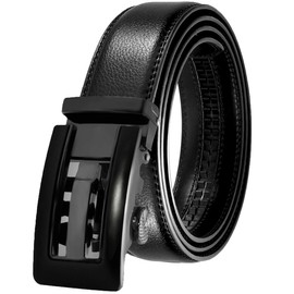 JINIU Men's Leather Belt Automatic Buckle 35mm Ratchet Dress Black Belts Boxed KT2 One Size