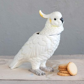 Creative Co-Op, White Ceramic Cockatoo Jar, Yellow, Medium