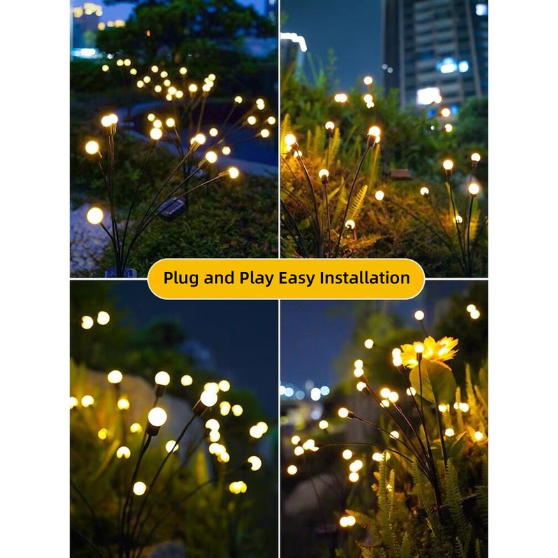 Solar firefly warm light 6-head ground lamp 2 packs Fireflies