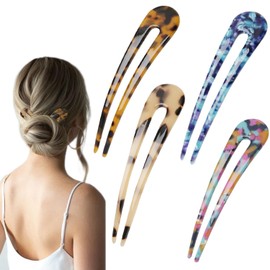 Hair Pins for Buns, U Shape Tortoise Shell Hair Accessories for Women,Hair Forks and Sticks for Long Hair, 3.9 Inch French Large U Pin Hair Sticks Clips for Thin Thick Hair, 4 Pack