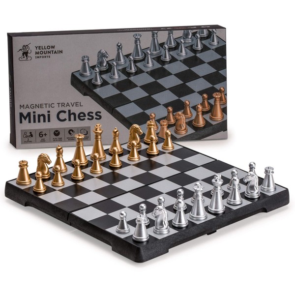 Yellow Mountain Imports Travel Magnetic Chess Mini-Set (6.3 Inches) - Compact, Folding, Educational Board Game