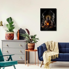 Abstract Buddha Painting Wall Art - Buddhist Wall Art Modern Meditation Art Buddha Artwork for Living Room Yoga Room Hindu Wall Decor Framed Zen Wall Art 12x16in/30x40cm