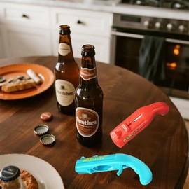 Beer Bottle Opener Gag Gifts Cap Gun Bottle Opener Fun Practical Tool For Beer Enthusiasts Suitable For Camping Festivals College Gatherings Pool Parties (1, Red)