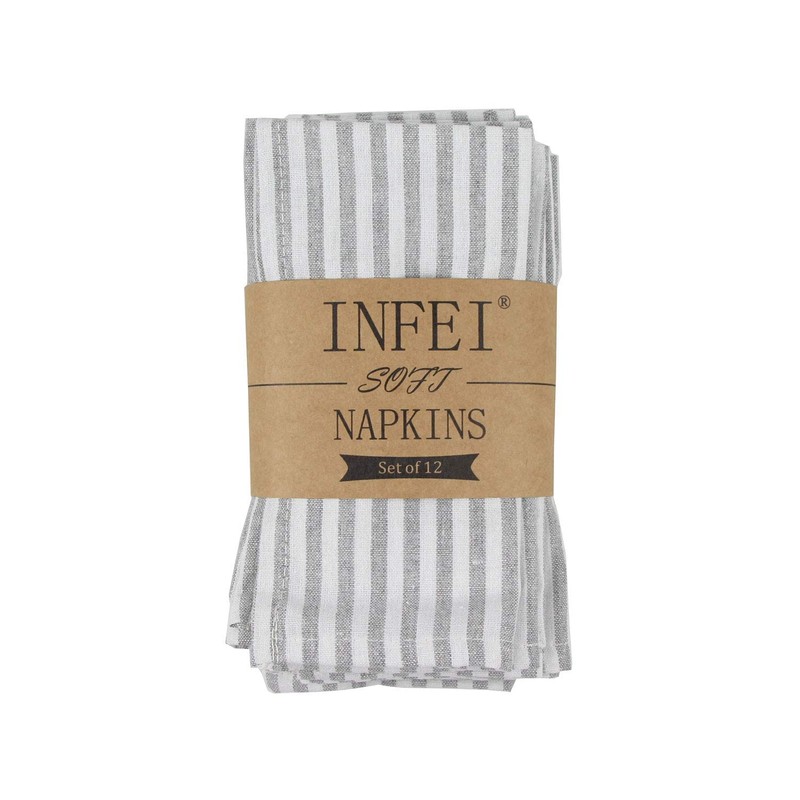 INFEI Plain Striped Cotton Linen Blended Dinner Cloth Napkins -