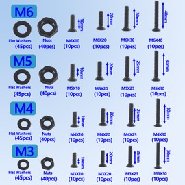 HVDHYY M3 M4 M5 M6 Nut and Bolt Set Black Hex Flat Head Machine Screws & Nuts & Washers Assortment kit Hex Socket With a Reusable Storage Box 4 Hex Wrenches 500pcs