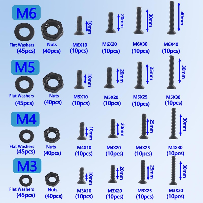 HVDHYY M3 M4 M5 M6 Nut and Bolt Set Black