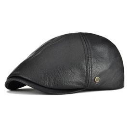 VOBOOM Leather Ivy Newsboy Caps 6 Panel Cabbie Beret Hat (7 1/4, Black)