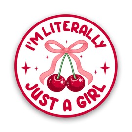 Set 3Pcs I'm Literally Just A Girl Sticker Girly, Feminist, Coquette, Cherry Bow, Pink Waterproof 3 Inches Die-Cut Vinyl Decal for Bookish Kindle Water Bottle Laptop Phone for Mom Dad Friend Coworker