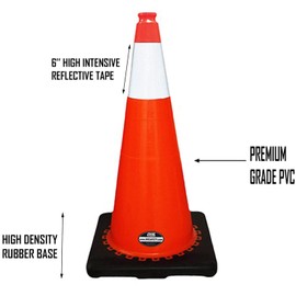 RK SAFETY (Set of 8) 28inches RK Orange Safety Traffic PVC Cones, Black Base with One Reflective Collar