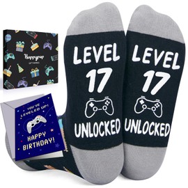 HAPPYPOP 17th Birthday Gifts Ideas for Boys - Socks for Boys Girls Age 17, Birthday Presents with Greeting Card for 17 Year Olds Teens
