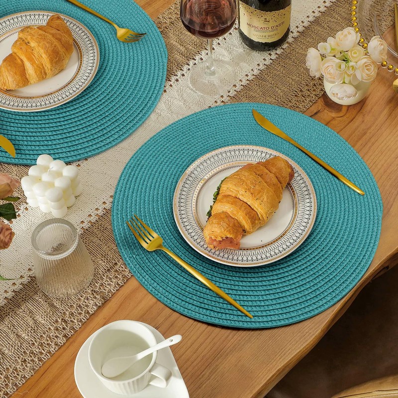 Lake Blue Round Placemats Set of 4 Braided Placemats Plastic