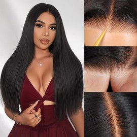 Wear and Go Glueless Wig Human Hair Straight 4x4 Pre Cut Wigs for Black Women 180% Density Brazilian Hair 24 inch