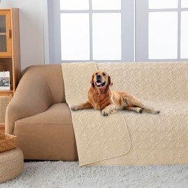 fuguitex Waterproof Dog Bed Cover Dog Blanket for Pet Furniture Bed Couch Sofa Reversible Linen Texture(52"*82",Wheat+Wheat)