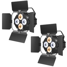 Stage Lights with Barn Doors, COB LED Par Lights Warm & Cool White Spotlights, Sound Activated DMX512 Par Can Light Uplights for Events Wedding Party Theater Church Studio Concert 2 Packs