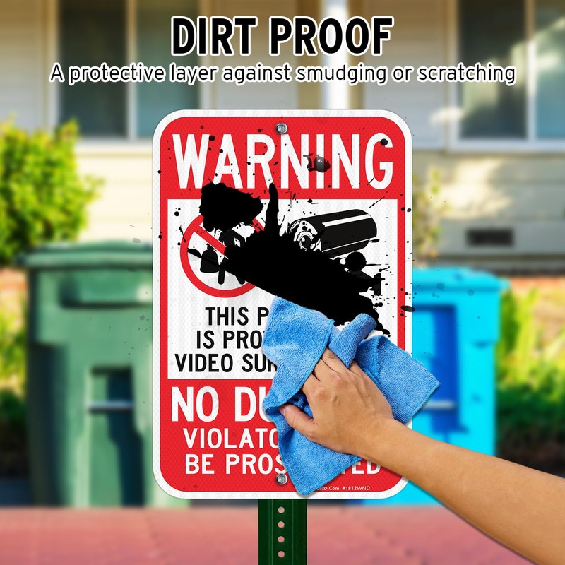 Faittoo Large No Dumping Sign, Property Protected By Video Surveillance