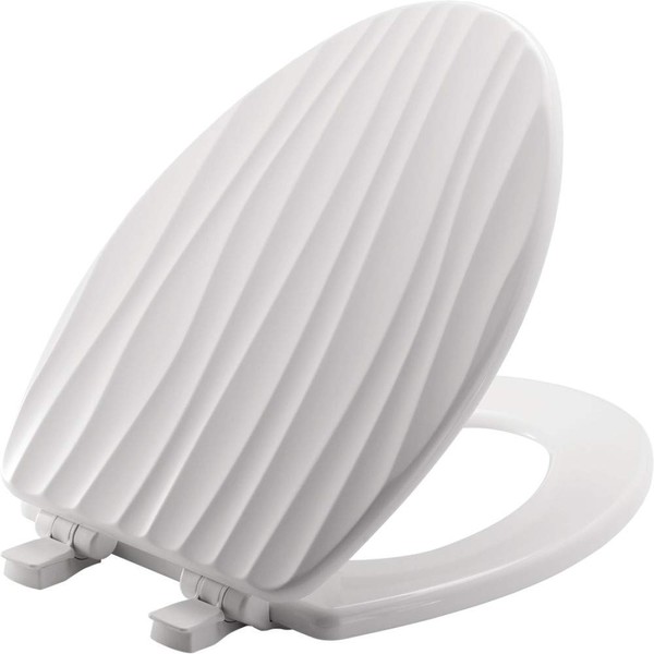 MAYFAIR 132SLOW 000 Sculptured Rainfall Toilet Seat will Slow Close and Never Loosen, ELONGATED, Durable Enameled Wood, White