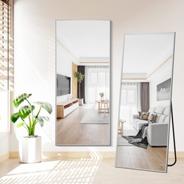 MIRUO Full Length Mirror, 64" x 21" Aluminum Alloy Frame Floor Mirror with Stand, Large Bedroom Mirror, Free Standing or Wall Mounted or Leaning Against Wall, Silver