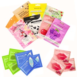 Mascarillas Faciales Hidratantes Mix 50 Piezas con Colágeno para Labios y Ojos, Parches de Tela para Cuidado de la Piel                               