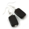 Black Glass Square Drop Earrings In Silver Tone - 60mm